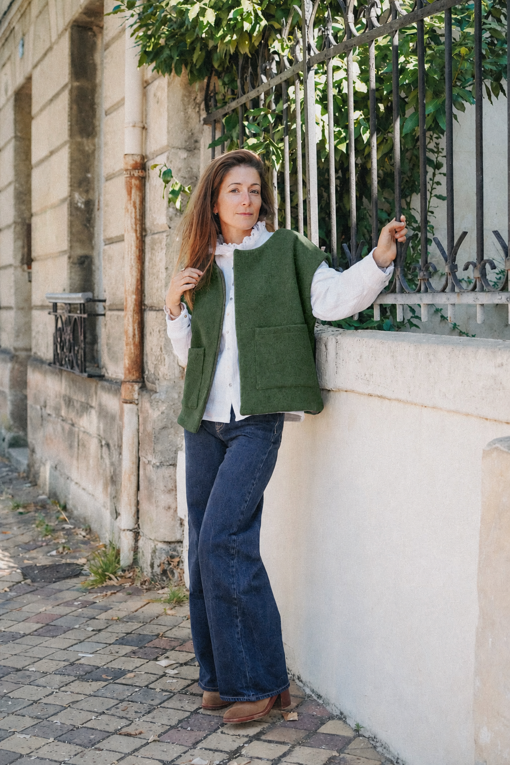 Gilet Garance Olive en laine bouillie vert olive, CauSett