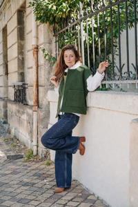 Gilet Garance Olive en laine bouillie vert olive, CauSett