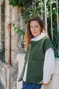 Gilet Garance Olive en laine bouillie vert olive, CauSett