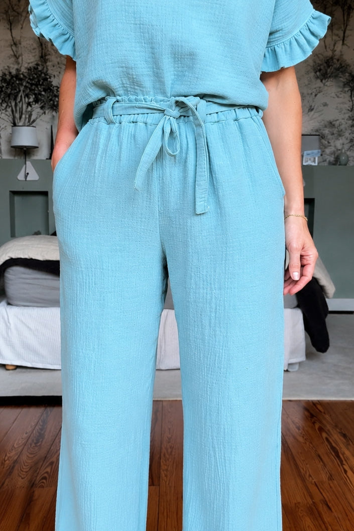 Pantalon Marceau large en double gaze de coton